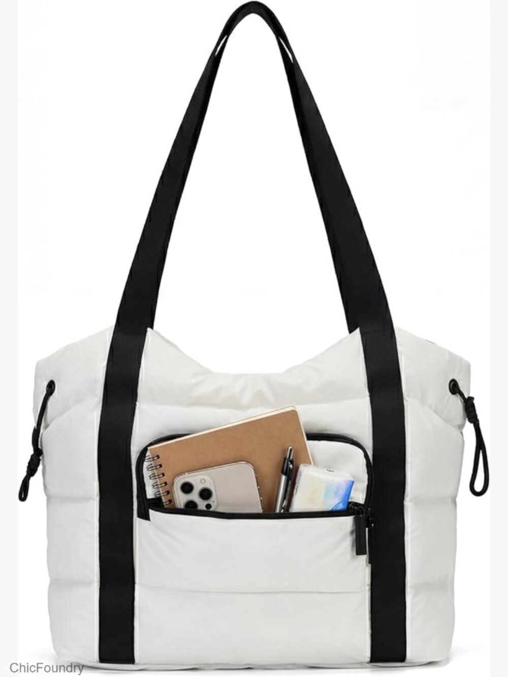 Quilted Puffer Tote Bag, Lightweight Shoulder Bag with Pockets - Picture 1 of 7